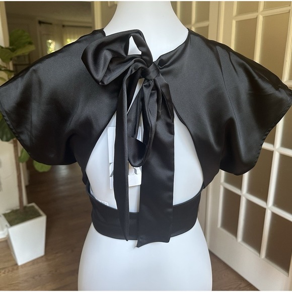 Zara Black Satin Crop Top Twist Front Open Back Tie Size Small S Party Evening - Picture 4 of 6